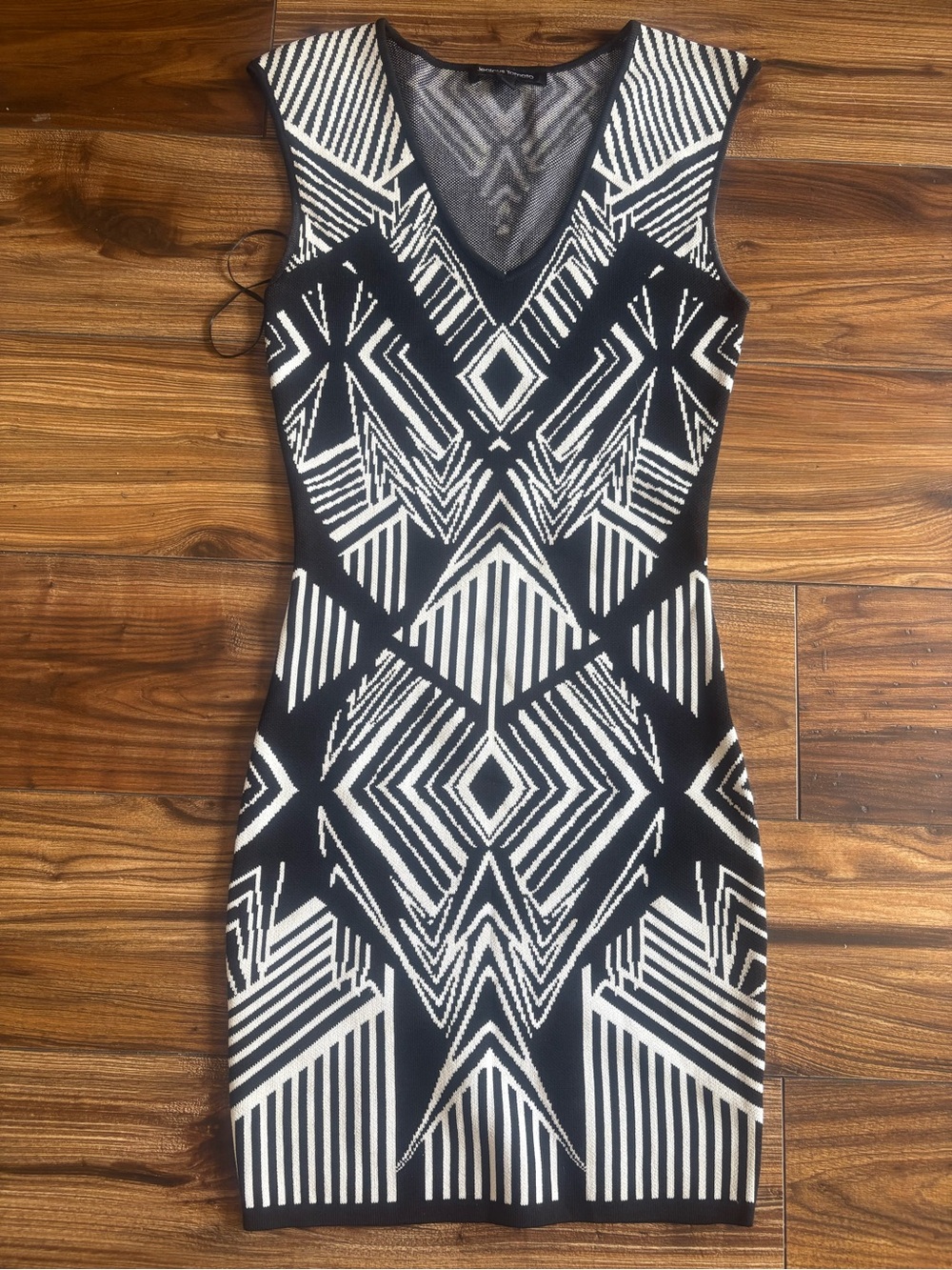 Jealous Tomato Black & White Geometric V-Neck Bodycon Dress